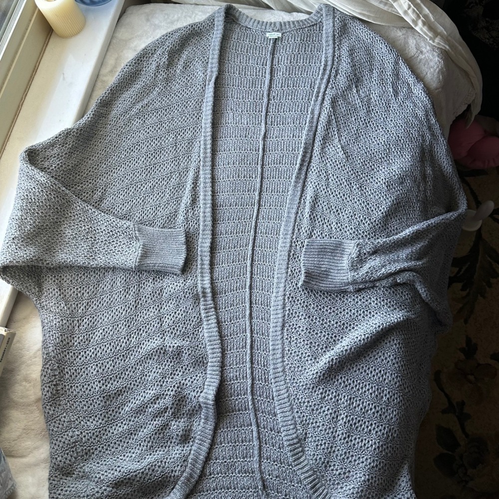 Cozy Grey Knit Batwing Cardigan Relaxed Soft